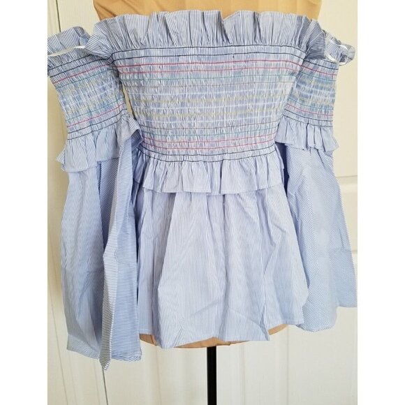 Aqua Tops - AQUA Brand Womens Tunic Top, Blue&White Stripe, Bell Sleeves Off The Shoulder S